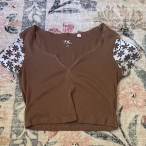 PacSun Brown Asymmetrical Crop Blouse